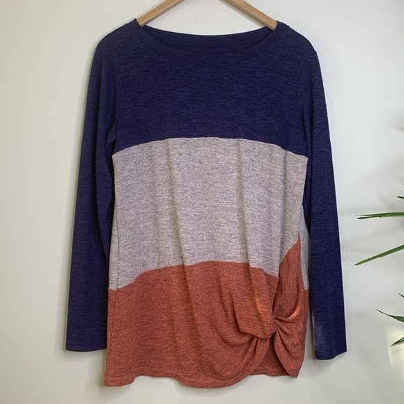 Unbranded Color Block Long Sleeve Stretch Knot Pull Over Top L - Picture 1 of 6